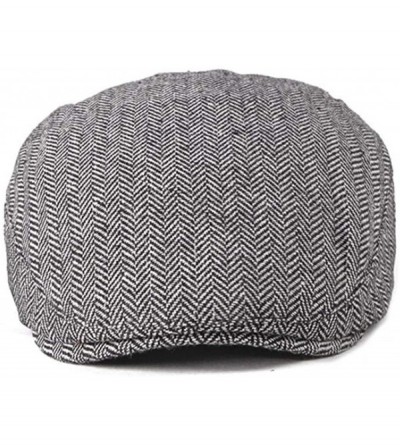 Newsboy Caps Men Cotton Flat-Cap Irish Newsboy-Hat Cabbie Gatsby Beret - Black+white - CF18NS825HR $12.74