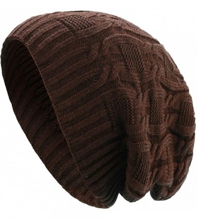 Skullies & Beanies Unisex Trendy Beanie Warm Oversized Chunky Cable Knit Slouchy Woolen Hat - Coffee - C012MABTQNL $10.08