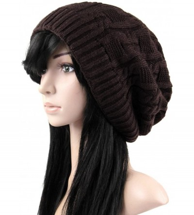 Skullies & Beanies Unisex Trendy Beanie Warm Oversized Chunky Cable Knit Slouchy Woolen Hat - Coffee - C012MABTQNL $10.08