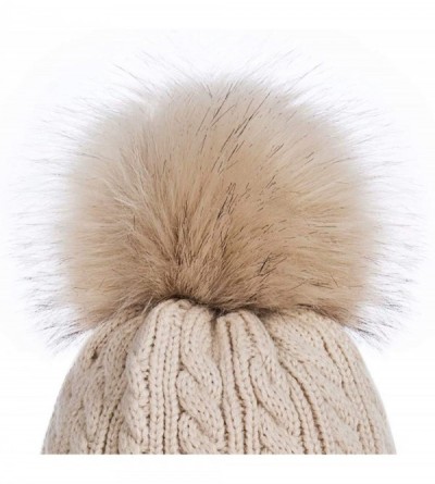Skullies & Beanies Womens Winter Beanie Hat- Warm Fleece Lined Knitted Soft Ski Cuff Cap with Pom Pom - Soft Gray - CD18X6TKI...