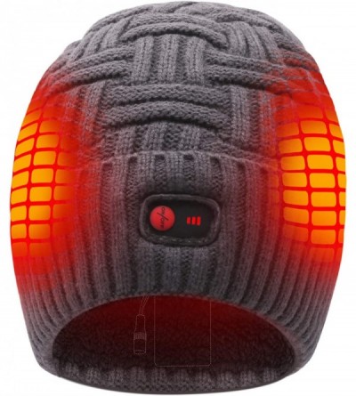 Skullies & Beanies Warmer Head Hats Battery Rechargeable Heated Beanie Hat for Winter Ear Warmers Knitted Hat (Black) - Gray ...