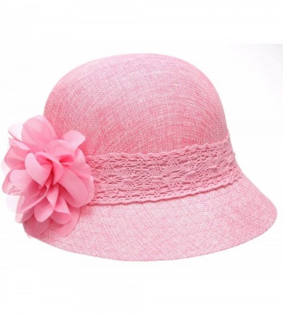 Sun Hats Women's Gatsby Linen Cloche Hat With Lace Band and Flower - Pink - CQ12ER398X7 $29.99