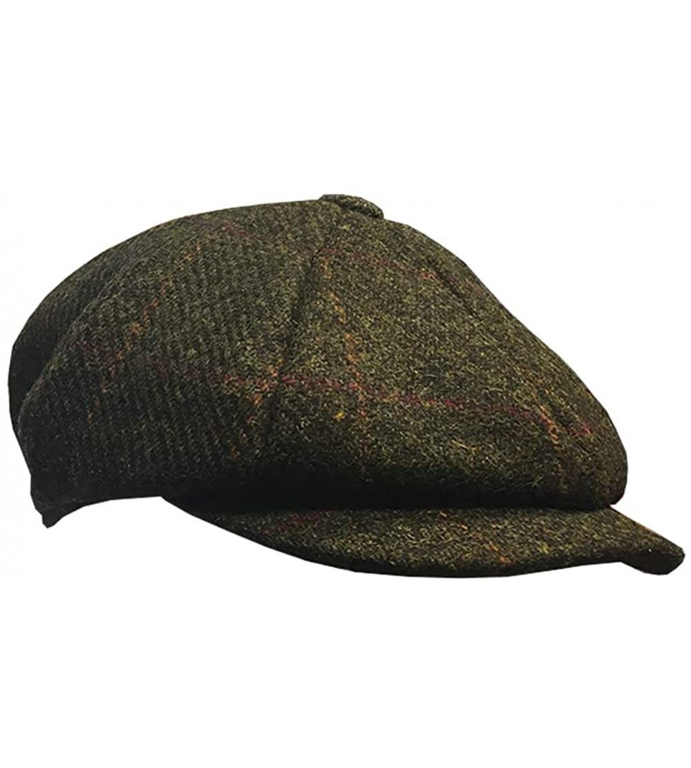 Newsboy Caps Carloway 100% Wool Harris Tweed Cap - Dark Green - CR18I3NCQLM $43.55