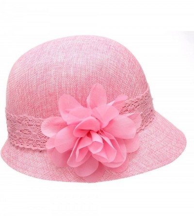 Sun Hats Women's Gatsby Linen Cloche Hat With Lace Band and Flower - Pink - CQ12ER398X7 $14.19