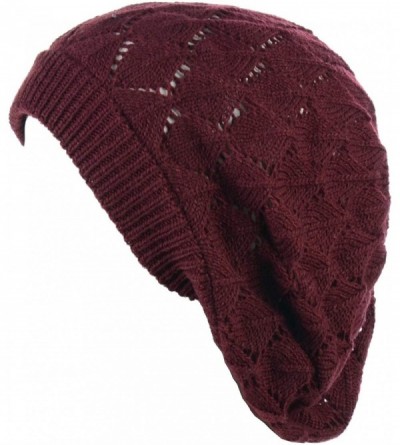 Berets Womens Lightweight Cut Out Knit Beanie Beret Cap Crochet Hat - Many Styles - 2681burg - CO1954WMHTX $9.14