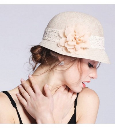 Sun Hats Women's Gatsby Linen Cloche Hat With Lace Band and Flower - Pink - CQ12ER398X7 $14.19
