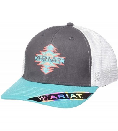 Baseball Caps Aztec Logo Ball Cap - Grey- Turquoise- Coral - CG1868II3CL $44.31