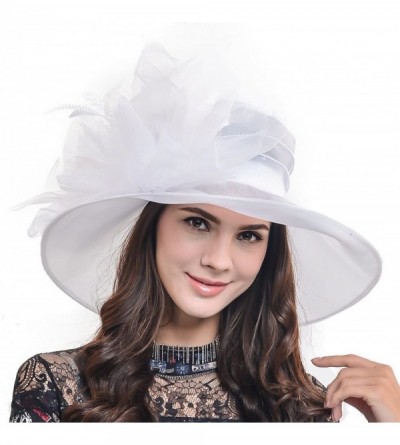 Sun Hats Ladies Kentucky Derby Church Hat Wide Brim Leaf Flower Bridal Dress Hat s037 - Sheer-white1 - CG18RO6O9A6 $48.90