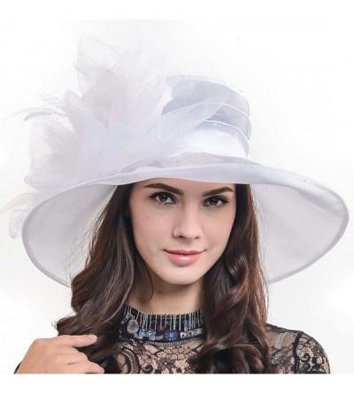 Sun Hats Ladies Kentucky Derby Church Hat Wide Brim Leaf Flower Bridal Dress Hat s037 - Sheer-white1 - CG18RO6O9A6 $24.79