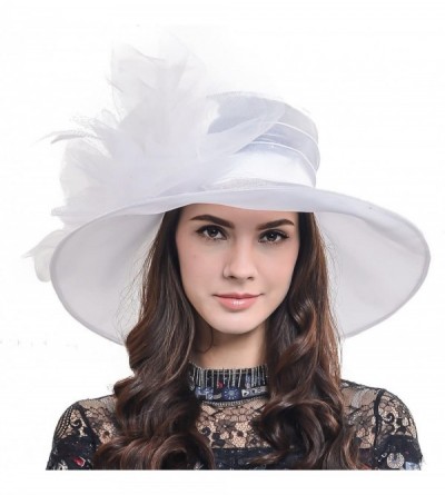 Sun Hats Ladies Kentucky Derby Church Hat Wide Brim Leaf Flower Bridal Dress Hat s037 - Sheer-white1 - CG18RO6O9A6 $24.79