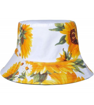 Bucket Hats Fashion Print Bucket Hat Summer Fisherman Cap for Women Men - Sunflower White - C918UCHTN9W $11.91