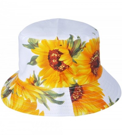 Bucket Hats Fashion Print Bucket Hat Summer Fisherman Cap for Women Men - Sunflower White - C918UCHTN9W $11.91