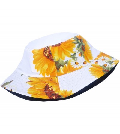 Bucket Hats Fashion Print Bucket Hat Summer Fisherman Cap for Women Men - Sunflower White - C918UCHTN9W $11.91