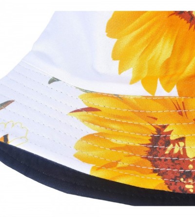 Bucket Hats Fashion Print Bucket Hat Summer Fisherman Cap for Women Men - Sunflower White - C918UCHTN9W $11.91