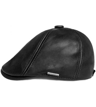 Newsboy Caps Genuine Lambskin Newsboy Cap Cabbie Ivy Hat Irish Driving Flat Cap - Black - CY12M7ZCT3N $31.74