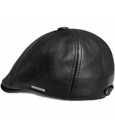 Newsboy Caps Genuine Lambskin Newsboy Cap Cabbie Ivy Hat Irish Driving Flat Cap - Black - CY12M7ZCT3N $31.74