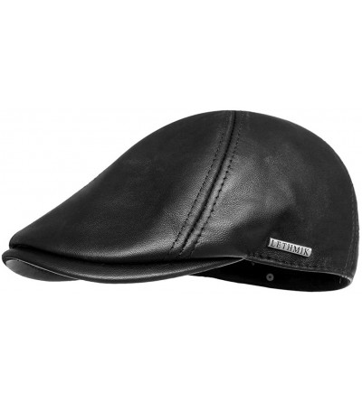 Newsboy Caps Genuine Lambskin Newsboy Cap Cabbie Ivy Hat Irish Driving Flat Cap - Black - CY12M7ZCT3N $31.74