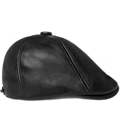 Newsboy Caps Genuine Lambskin Newsboy Cap Cabbie Ivy Hat Irish Driving Flat Cap - Black - CY12M7ZCT3N $31.74