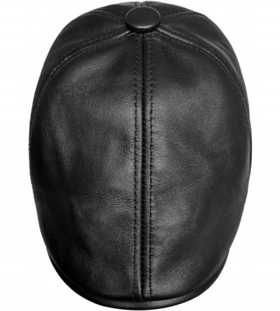 Newsboy Caps Genuine Lambskin Newsboy Cap Cabbie Ivy Hat Irish Driving Flat Cap - Black - CY12M7ZCT3N $31.74