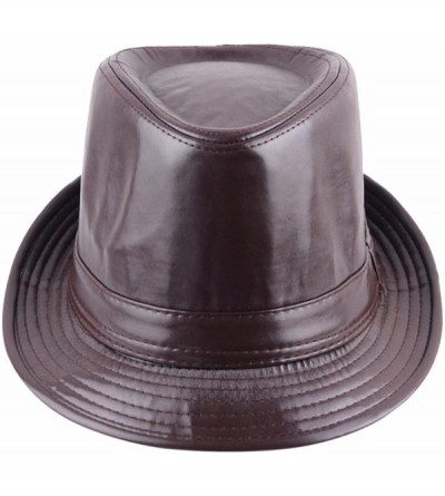 Fedoras Fedora Hats for Women Men-Classic PU Leather Panama Cap Jazz Hat - 01-brown - CK12GBNFVWD $20.92