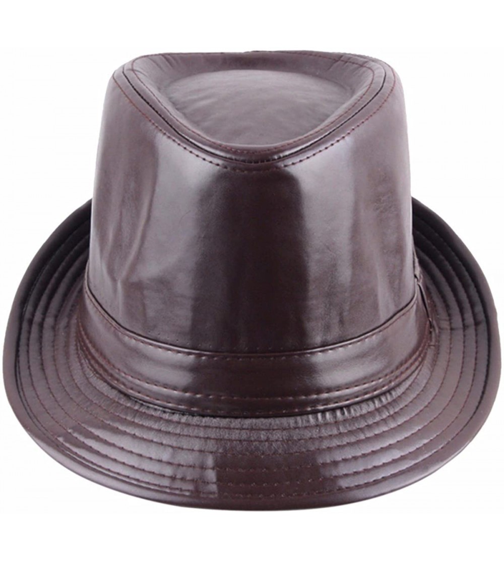 Fedoras Fedora Hats for Women Men-Classic PU Leather Panama Cap Jazz Hat - 01-brown - CK12GBNFVWD $8.31