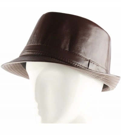 Fedoras Fedora Hats for Women Men-Classic PU Leather Panama Cap Jazz Hat - 01-brown - CK12GBNFVWD $8.31