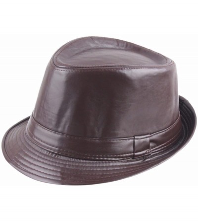 Fedoras Fedora Hats for Women Men-Classic PU Leather Panama Cap Jazz Hat - 01-brown - CK12GBNFVWD $8.31