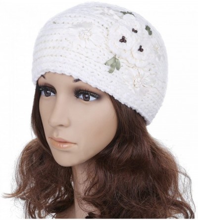 Headbands Women's Crochet Knitted Winter Headband with 3D Faux Pearl Flowers 1 - White - CD1878RC5Z0 $23.07