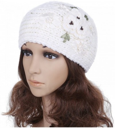 Headbands Women's Crochet Knitted Winter Headband with 3D Faux Pearl Flowers 1 - White - CD1878RC5Z0 $12.87