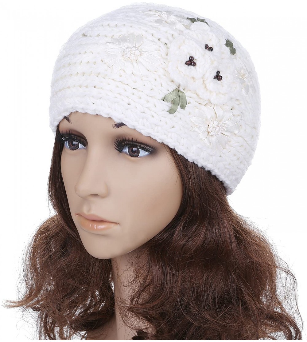 Headbands Women's Crochet Knitted Winter Headband with 3D Faux Pearl Flowers 1 - White - CD1878RC5Z0 $12.87