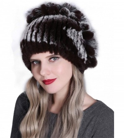 Skullies & Beanies Women Real Fur Warm Skullies Beanie- Rex Rabbit Fur Hat Winter Knit Hats with Fox Fur - Color 7 - CE18AGIM...