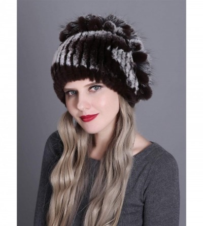 Skullies & Beanies Women Real Fur Warm Skullies Beanie- Rex Rabbit Fur Hat Winter Knit Hats with Fox Fur - Color 7 - CE18AGIM...