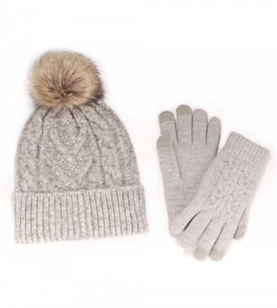 Skullies & Beanies Women's Classic Winter Fleeced Thermal Pom Pom Beanie Hat and Mittens Set - Grey Set - CK1944E2577 $17.55