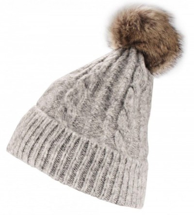 Skullies & Beanies Women's Classic Winter Fleeced Thermal Pom Pom Beanie Hat and Mittens Set - Grey Set - CK1944E2577 $17.55