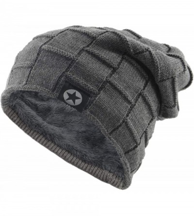 Skullies & Beanies Fleece Slouchy Beanie Hat Men Winter Knit Lined Caps Women Warm Thick Skullies - 1 Pack Grey - CS18I04NWT3...