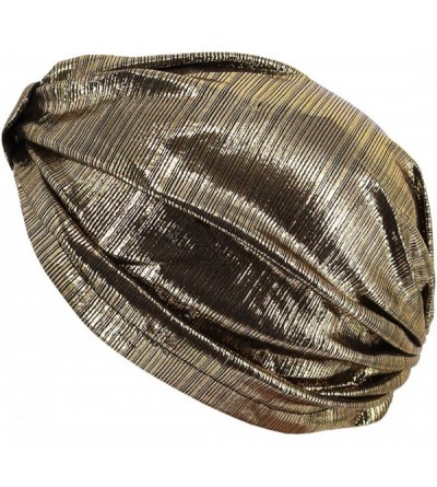 Skullies & Beanies Shiny Metallic Turban Cap Indian Pleated Headwrap Swami Hat Chemo Cap for Women - Gold Knot - CE18DXSNIHC ...