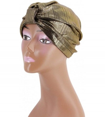 Skullies & Beanies Shiny Metallic Turban Cap Indian Pleated Headwrap Swami Hat Chemo Cap for Women - Gold Knot - CE18DXSNIHC ...