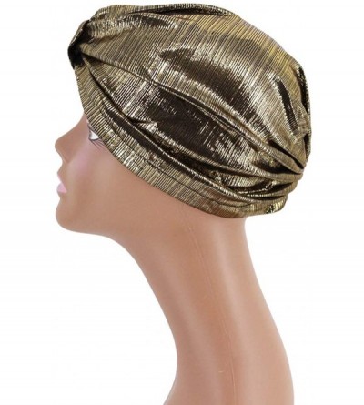 Skullies & Beanies Shiny Metallic Turban Cap Indian Pleated Headwrap Swami Hat Chemo Cap for Women - Gold Knot - CE18DXSNIHC ...