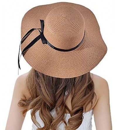 Sun Hats Sun Straw Hats for Women Floppy Foldable Wide Brim Summer Beach Hat UV Protection - A Khaki - CM18G4Y2U4L $16.19