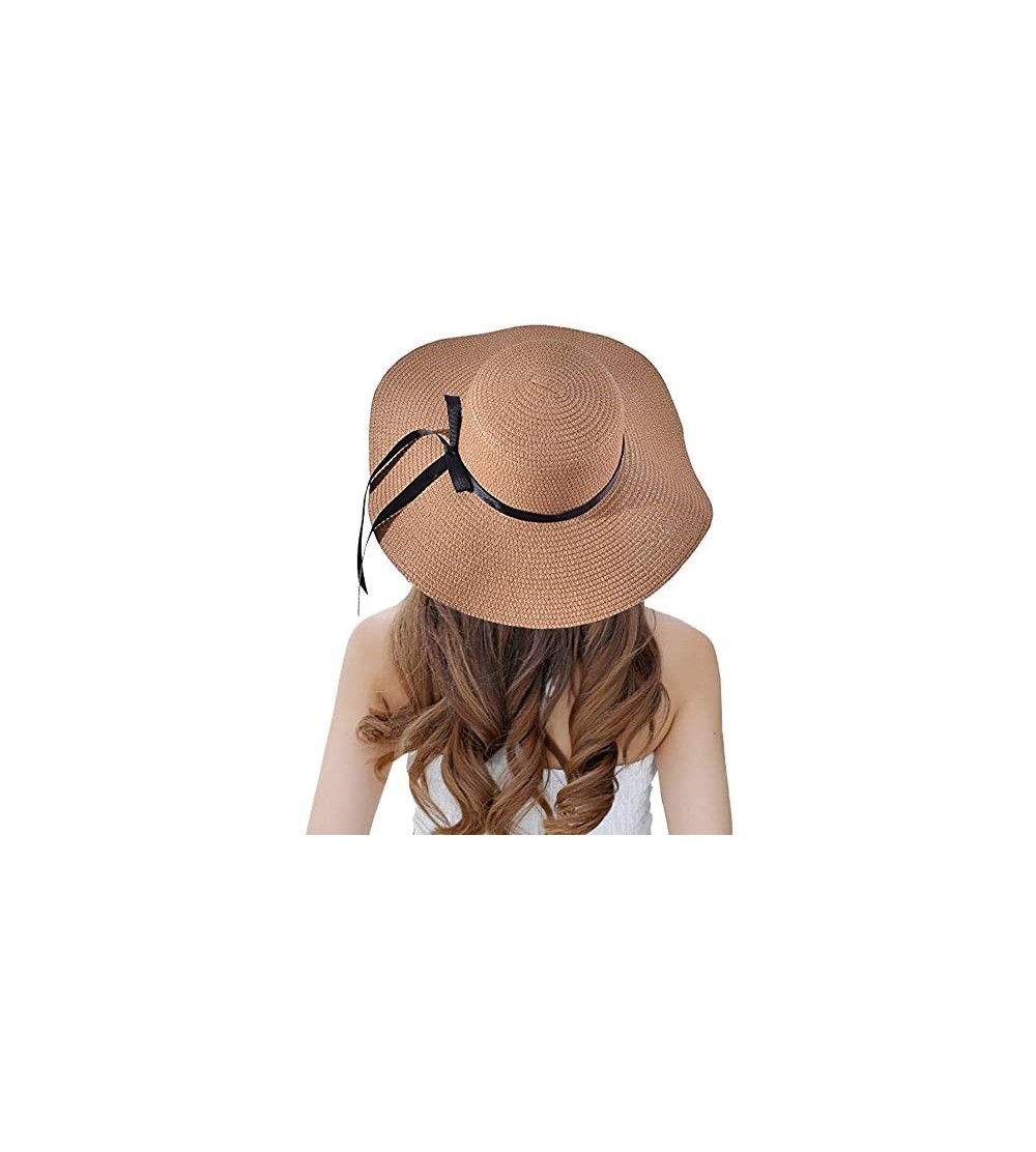 Sun Hats Sun Straw Hats for Women Floppy Foldable Wide Brim Summer Beach Hat UV Protection - A Khaki - CM18G4Y2U4L $16.19