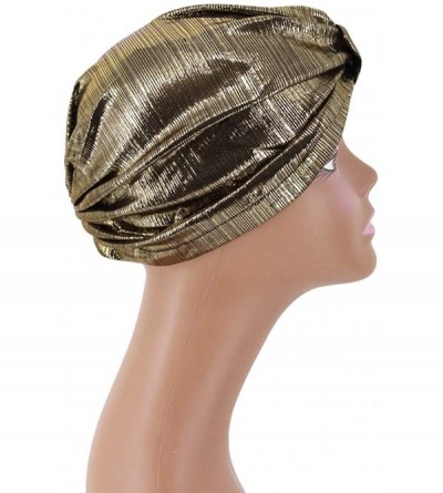 Skullies & Beanies Shiny Metallic Turban Cap Indian Pleated Headwrap Swami Hat Chemo Cap for Women - Gold Knot - CE18DXSNIHC ...