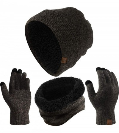Skullies & Beanies Winter Beanie Hat Scarf Touch Screen Gloves- 3-Piece Winter Warm Clothing Set - Dark Grey - C118AI7ILH9 $1...