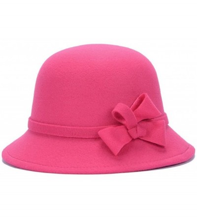 Fedoras Women Girls Fashion Autumn Winter Bowknot Bowler Hat Top Hat Felt Cap - Rose Red - CK188AU2COC $10.93