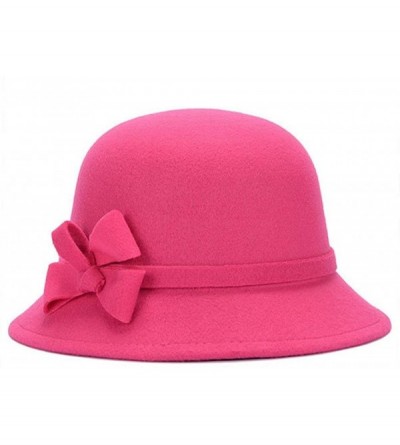 Fedoras Women Girls Fashion Autumn Winter Bowknot Bowler Hat Top Hat Felt Cap - Rose Red - CK188AU2COC $10.93