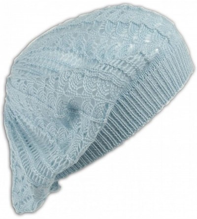 Berets Crochet Beanie Hat Knit Beret Skull Cap Tam - Baby Blue - C611GLEEKCZ $7.54