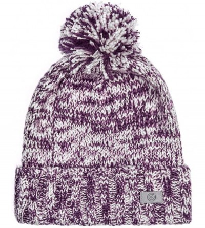 Skullies & Beanies Evony Pom Pom Beanie - Slouchy Oversized Beanie Hat - Warm and Soft Knit - Purple - C918924W8TS $12.87