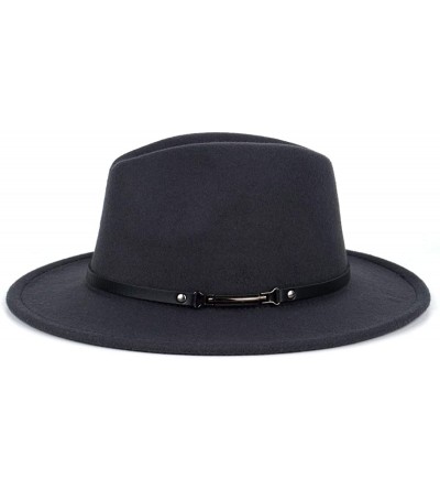 Fedoras Men & Women Classic Wide Brim Fedora Hat with Belt Buckle Wool Felt Panama Fedora M/L - A-dark Grey - C518A5WT7L3 $32.46