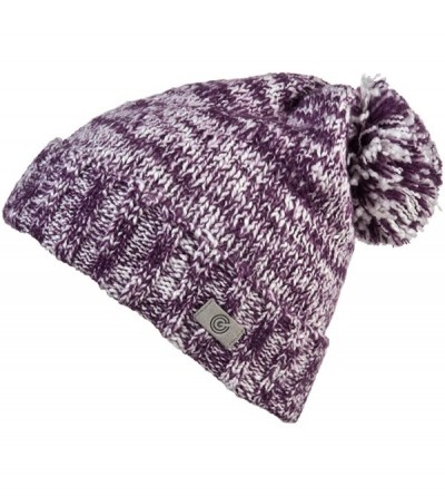 Skullies & Beanies Evony Pom Pom Beanie - Slouchy Oversized Beanie Hat - Warm and Soft Knit - Purple - C918924W8TS $12.87