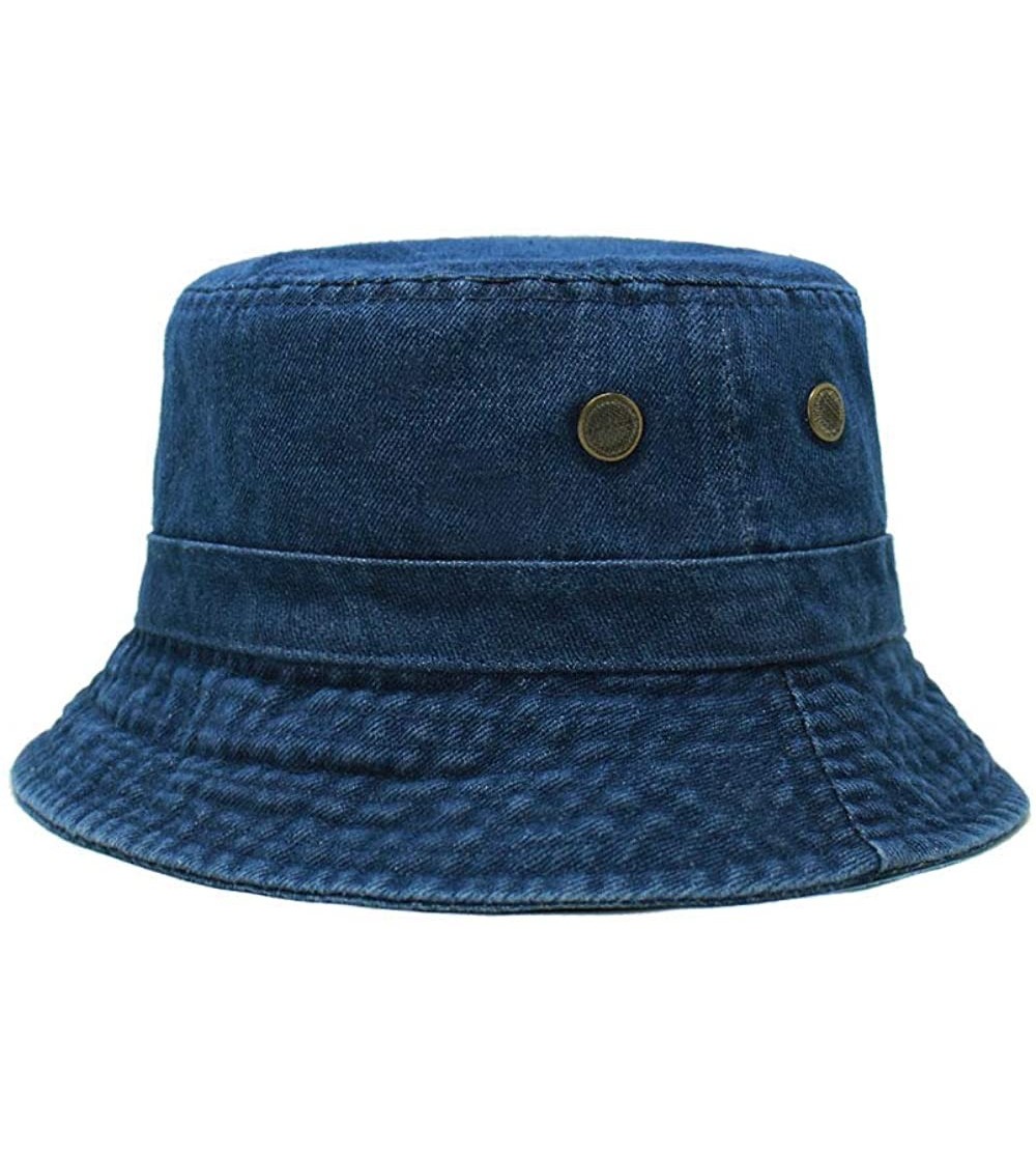 Bucket Hats Cotton Bucket Hats Unisex Wide Brim Outdoor Summer Cap Hiking Beach Sports - Dark Denim - CD18NUROECS $13.09