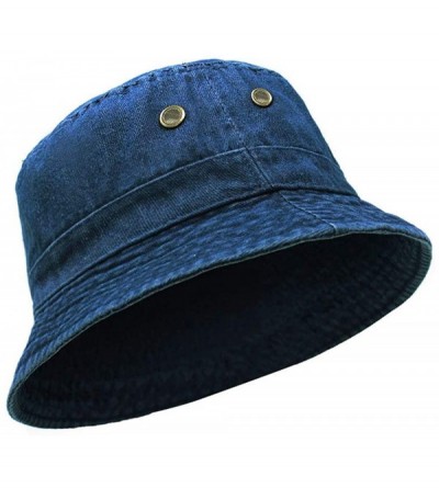 Bucket Hats Cotton Bucket Hats Unisex Wide Brim Outdoor Summer Cap Hiking Beach Sports - Dark Denim - CD18NUROECS $13.09